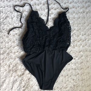 Black  lacy one piece swimsuit